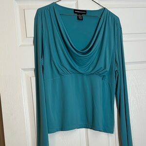 Norton McNaughton Teal Drape Neck Blouse